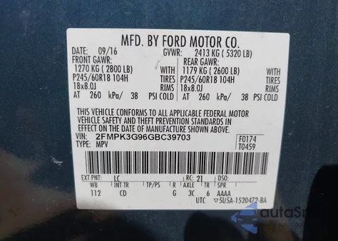 2016 Ford Edge Se from USA, damaged, VIN 2FMPK3G96GBC39703